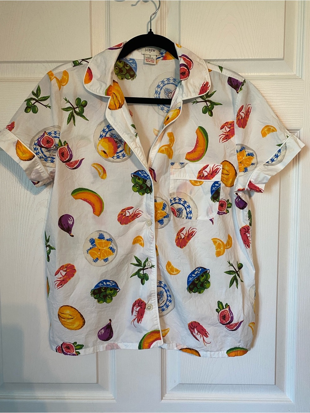 J. Crew White Fruit Olive Print Cotton Pajama Set with Scarf - Picture 6 of 12